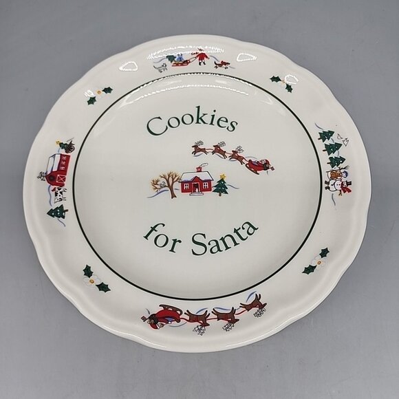 Pfaltzgraff Cookies For Santa Plate Santa Sleigh & Reindeer Snow Village - Picture 1 of 4